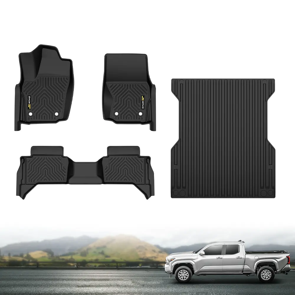 TPE Material Floor Mats & Liners, Trunk Cargo Bed Mat with Precise Cut, Slip-Proof Design & Snap-On Buckle, Fit for 24-26 Toyota Tacoma Double Cab Truck Accessories Car Mats Set Car Dust Mats
