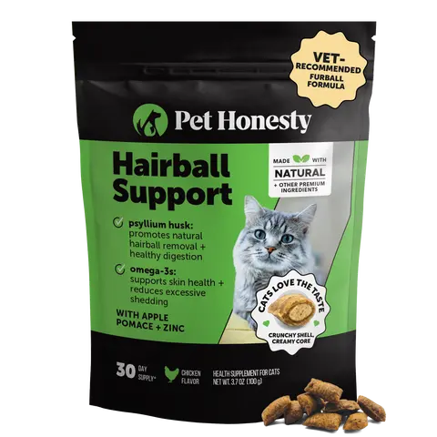 Pet Honesty Hairball Support Supplement for Cats, Tasty Treats with Psyllium Husk and Fish Oil for Healthy Skin + Coat and Digestive Health - Chicken