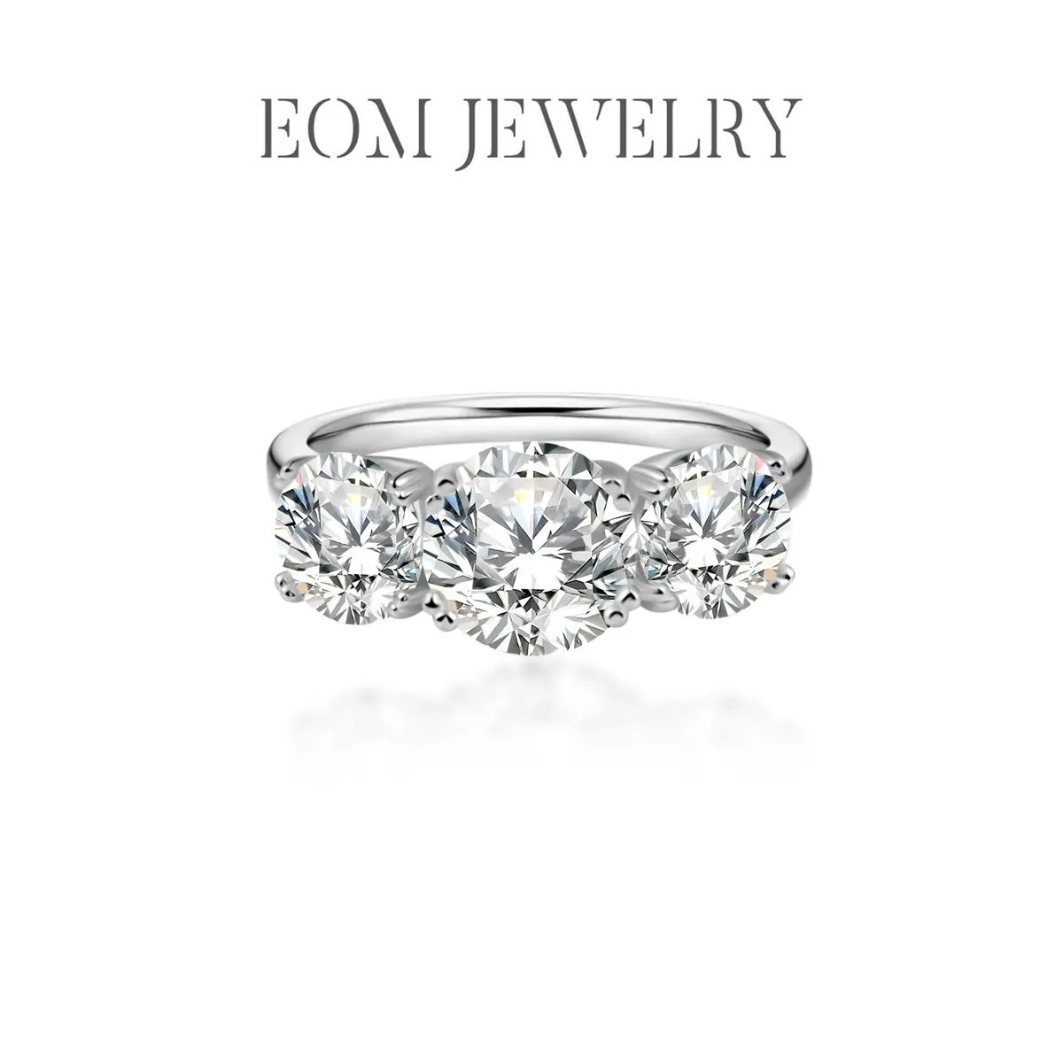 New EOM 18K Gold Plated Waterproof 2ct-4ct Moissanite Three Stone Prong Engagement Ring Silver-Plated Band Jewelry Perfect Birthday Engagement Wedding Anniversary Gift Christmas Thanksgiving Valentine's Day