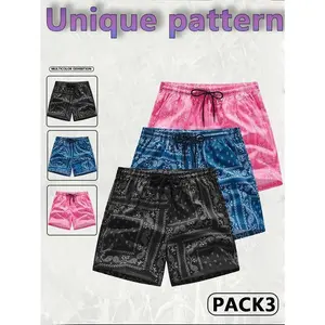 Men's 3-Pack Cashew Flower Pocket Shorts, Regular Fit Casual Drawstring Waist Shorts for Daily Outdoor Wear, Men Bottoms for All Seasons menswear clothes