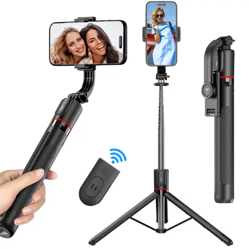 360° Rotatable 2-in-1 Foldable Selfie Stick & Telescopic Tripod Stand (67.6" Height-Adjustable) - Portable Mobile Camera Mount, Wireless Remote, Vlogging Kit Accessory for iPhone, Samsung (Tripod Standing Photo Use)