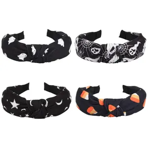 Halloween Headbands for Women Girls Ghost Skeleton Pumpkin Spider Web Black Star Moon Hairbands (4PCS Halloween Headbands)