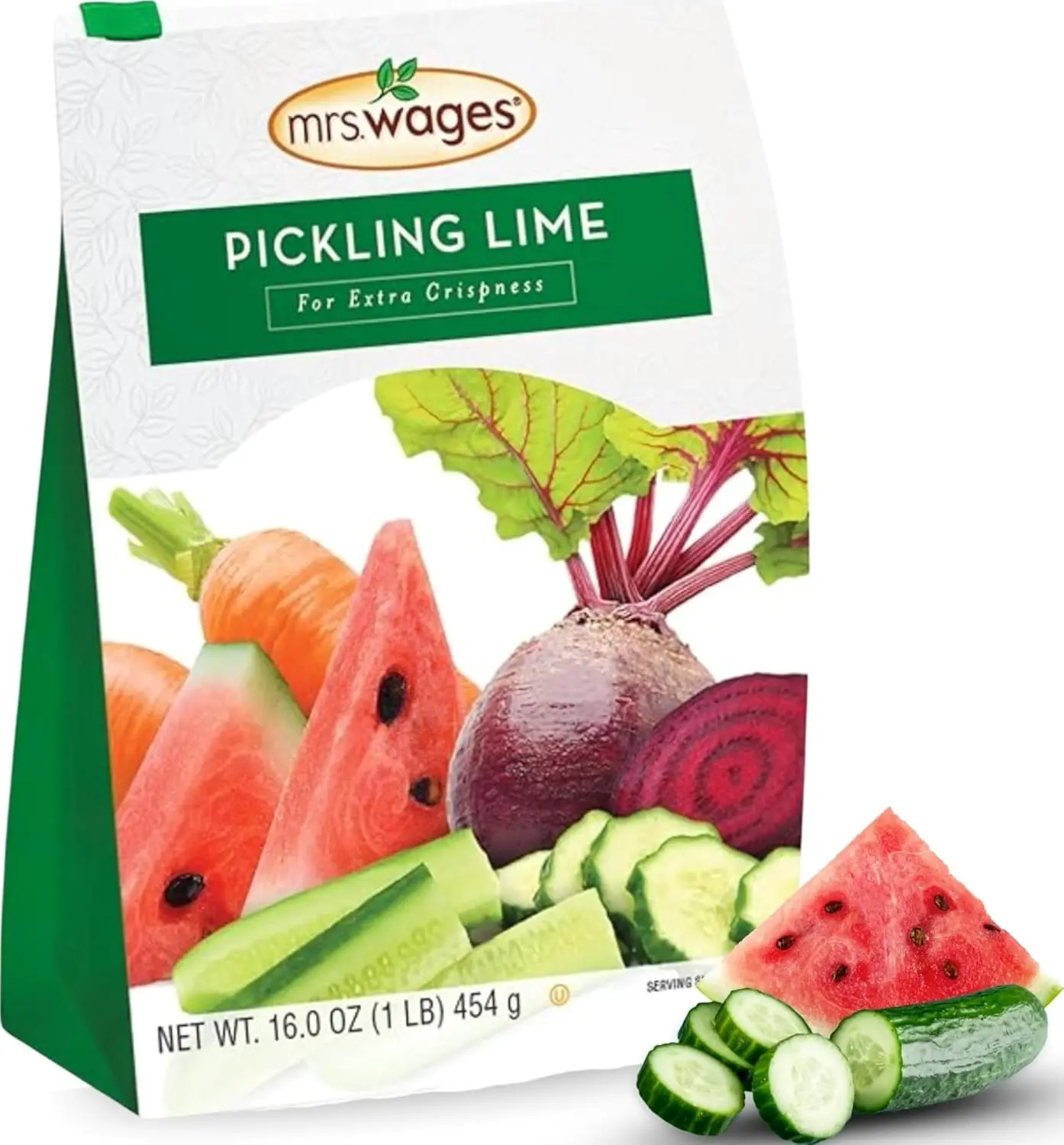 Mrs. Wages Pickling Lime, Crispy Flavorful Pickles, 1 lb Resealable Bag | Traditional pickling lime for extra crisp, flavorful homemade pickles—ideal for classic recipes and firm, crunchy results