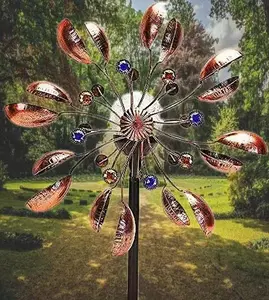 Solar Wind Spinners with Garden Stake, Metal Windmill Garden Decorations, 360 Swivel  Outdoor Wind Sculpture, Dual Direction Wind Catcher for Yard Art, Lawn, Garden Decor, Idea Gifts