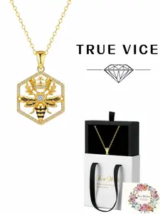 Golden Hive Royalty Hexagonal queen bee diamond pendant Comes with exquisite drawer jewelry box, ideal gift for ladies on festivals and anniversaries