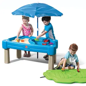 Cascading Cove Sand & Water Table™ with 42 in Umbrella, 7-Piece Accessory Set, Drain Plugs, and Elastic Tie-Downs for Kids' Outdoor Play