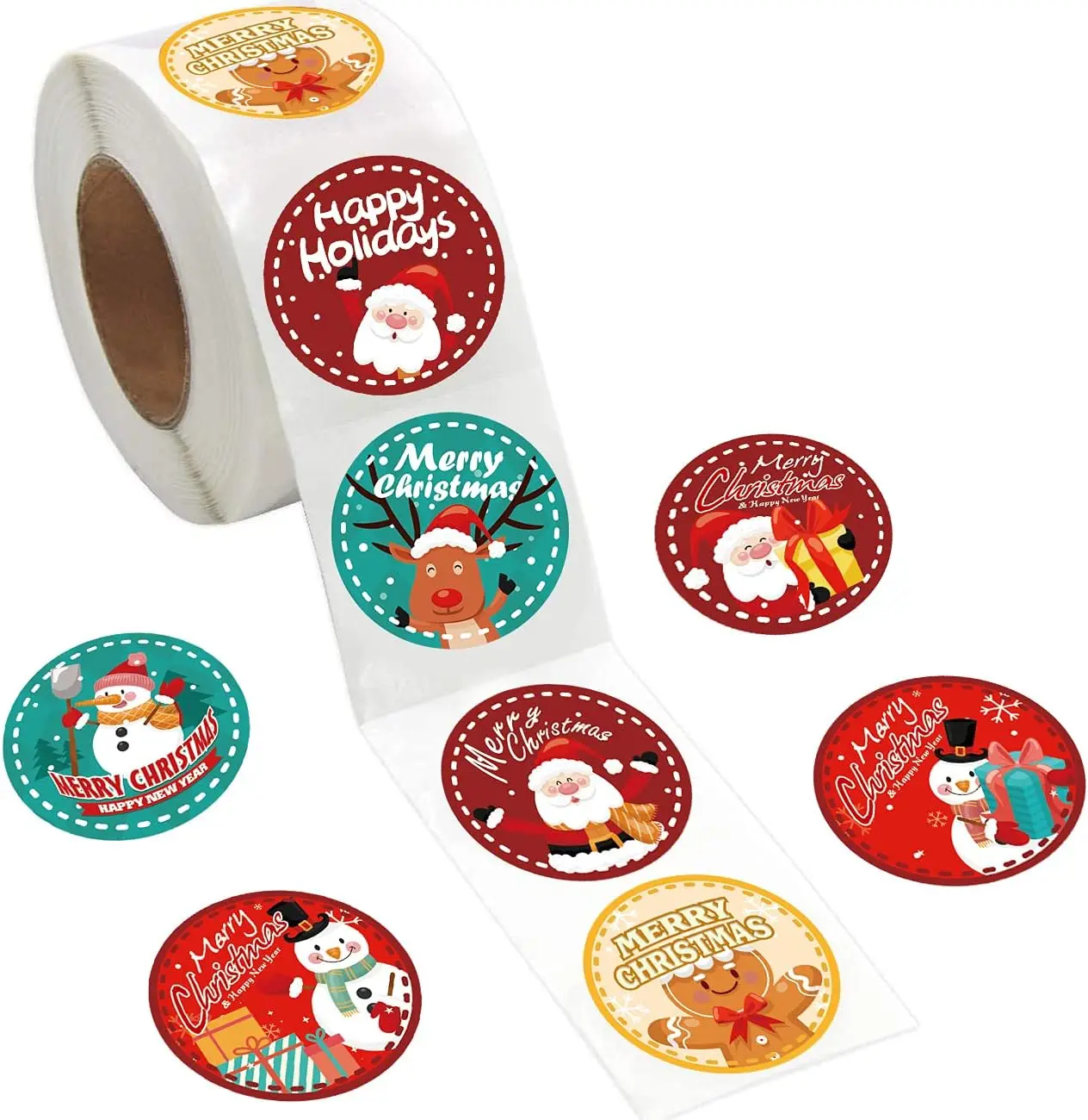 560 count Christmas Stickers 1.5Inch Christmas Envelope Stickers in Roll Santa Claus Snowman Reindeer   Label Stickers for Xmas Seals Cards Presents Envelopes, 8 Designs