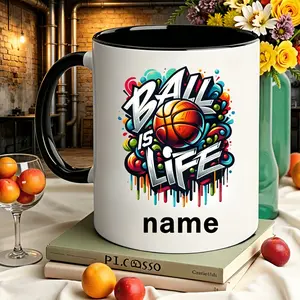 2026  1 Personalized Basketball Themed Mug-customizable Name/text, "basketball Is Life" Design with Basketball Pattern, Durable Ceramic Coffee Mug for Both Men and Women, Perfect Gift for Fans, Gift for Basketball Lovers,