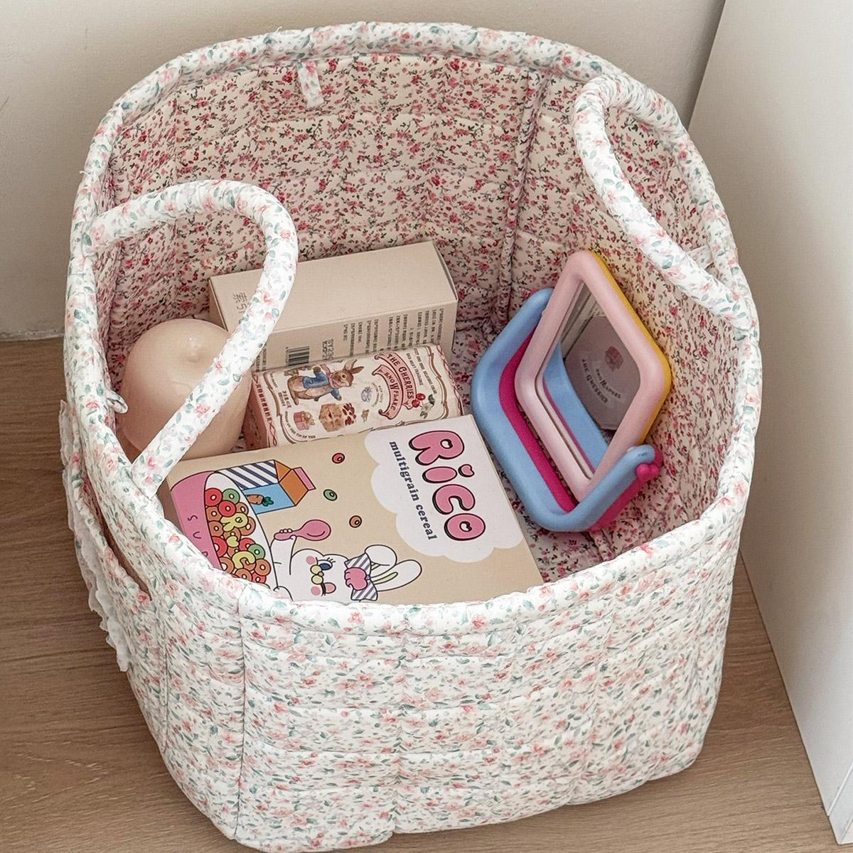 Floral Foldable car Storage Basket Cotton Fabric Collapsible Laundry Hamper for Clothes Toys & Blankets Car Trunk Organizer Backseat Storage Machine Washable Decorative Bin for Bedroom Bathroom & Living Room  ﻿ ﻿ ﻿