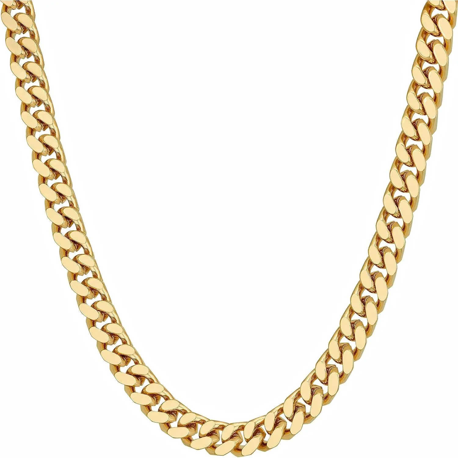 LIFETIME JEWELRY Miami Curb Square Cut Cuban Link Chain Necklaces 24k Gold Plated (5mm & 9.5mm)