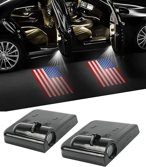 2Pcs Car Door Lights,Door Lights Logo Projector,Car Accessories HD Car Welcome Light,Door Sill Lights Wireless LED Door Paste Courtesy Light,Car Door Lights Logo (Fire Skull)