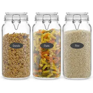 Airtight Glass Jars with Lids Set of 3. 78oz Glass Jar with Lid and 6 Silicone Seals! Large Glass Food Storage Containers. Square Jar, Candy Jar, Flour Jar, Pasta Containers for Pantry