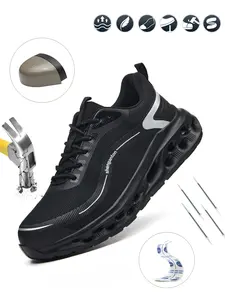 Men's Safety Work Boots - Steel Toe, Shockproof, Puncture Resistant, Lace-Up Design, Durable EVA Sole, Suitable for Hiking, Outdoor and Industrial Use, All-Season High-Top Trekking and Outdoor Shoes, Work Sports Shoes Men's Protective Shoes