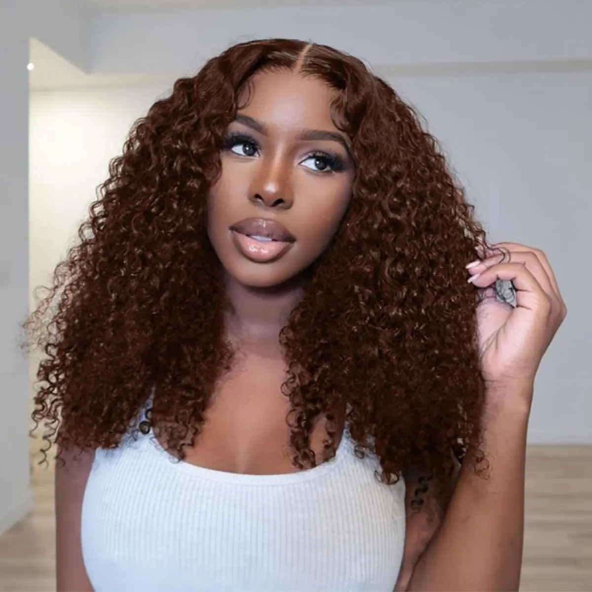 Brown highlight curly soft Swisslace Lacefront wig lace front human wig - 16 main image 2