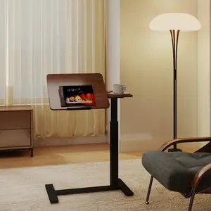 Mobile Adiustable Standing Desk,   Overbed bedside desk with Flip Desktop and 4 Wheels, Height & Angle Adjustable Rolling Laptop table,Portable Over Bed Desk for Home, Office, Study, Walnut + Black