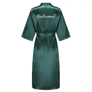 Women's Polyester Satin Long Loungewear Robes - Team Bride Letter Print Bathrobes for Bridal Party, All Seasons Wedding Gift