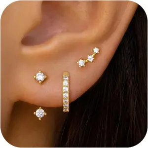 Earrings Set for Women, 3 Pairs Hoop Jacket Studs Earring Stack for Multiple Piercing, Hypoallergenic 925 Sterling Silver Post