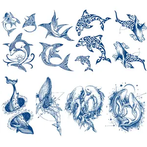 8 Tribal Hawaiian Temporary Tattoos for Adults, Unique Polynesian Designs Inspired by Maori Marine Life, Perfect for Neck Arms Hands Legs