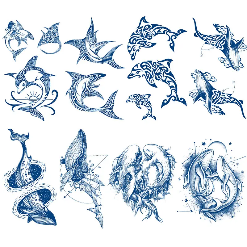 8 Tribal Hawaiian Temporary Tattoos for Adults, Unique Polynesian Designs Inspired by Maori Marine Life, Perfect for Neck Arms Hands Legs