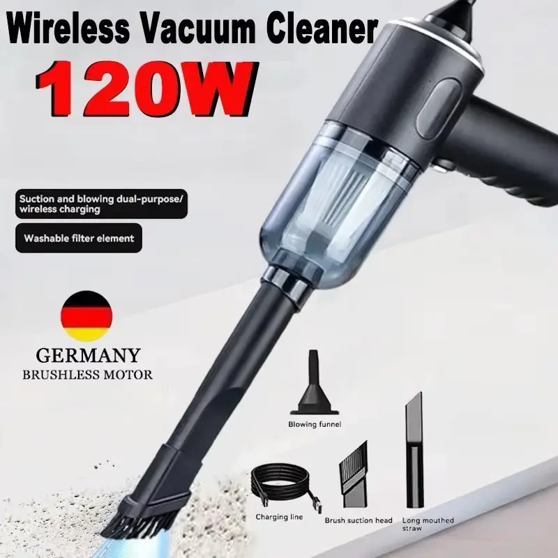 Handheld Cordless Vacuum Cleaner, 9000Pa Rechargeable Home Cleaning Tool, 1200mAh USB-Charging Mini Wet-Dry Cordless Vacuum for Car & Household Use