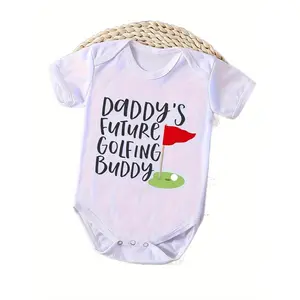 Adorable "Daddy's Future Golf Buddy" Baby Bodysuit - Light Gray, 100% Cotton, Short Sleeve with Golf Ball & Flag Design, Perfect for Newborn Boys - Ideal Pregnancy Gift, Boy Baby Clothes, Perfect for Outdoor