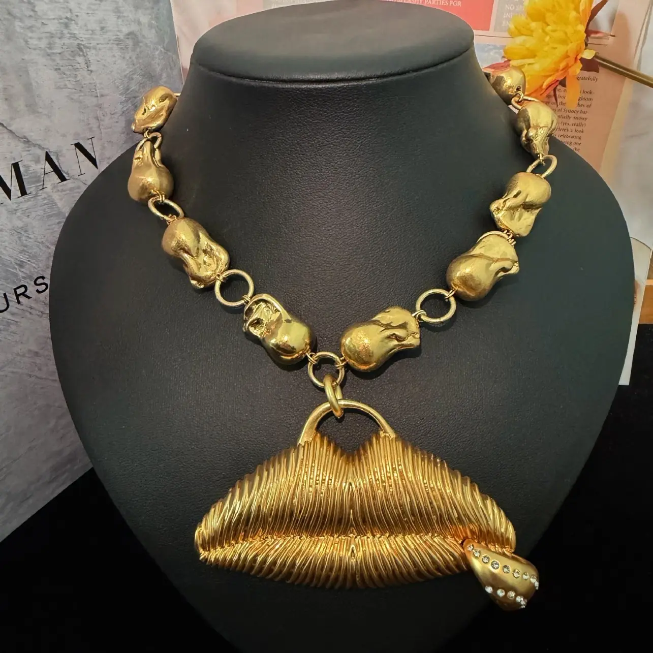 High-Grade Industrial Look Brass Mouth Drill Stud Necklace, Ethnic Non-Natural Crystal Necklace & Pendant, Ethnic Non-Natural Crystal Necklaces & Pendants