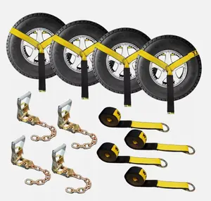 4 Pack 2" Chain Ratchet & Lasso Straps Tow Truck Wrecker Car Hauler Wheel Lift
