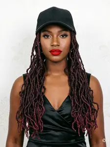 Ombre Black Burgundy Synthetic 18inch Soft Nu Faux Locs Braided With Adjustable Hat Baseball Cap Wigs For Black Women