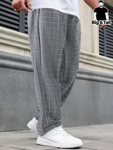 Men's Plaid Print Checked Elastic Waist Pants, Casual Loose Comfortable Daily Wear, Lightweight Casual Pants, Suitable for All Seasons, Plus Size Men's Clothing, Casual Comfy Trouser