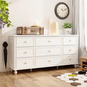 FUFU&GAGA 9 Drawer Dresser for Bedroom, 63" Wide Dresser Organizer Chest of Drawers for Nursery White