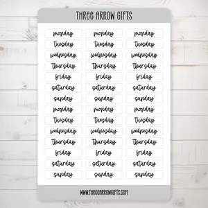 Three Arrow Gifts Days of the Week Typewriter Planner Sticker Sheet