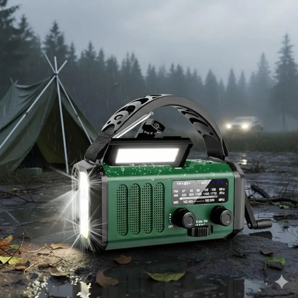 Emergency Weather Alert Radio & 10000mAh Power Bank: Hand Crank, Solar, Type-C Charging, AM/FM NOAA, SOS Flashlight, Reading Light. Essential Outdoor Survival & Emergency Preparedness Kit.