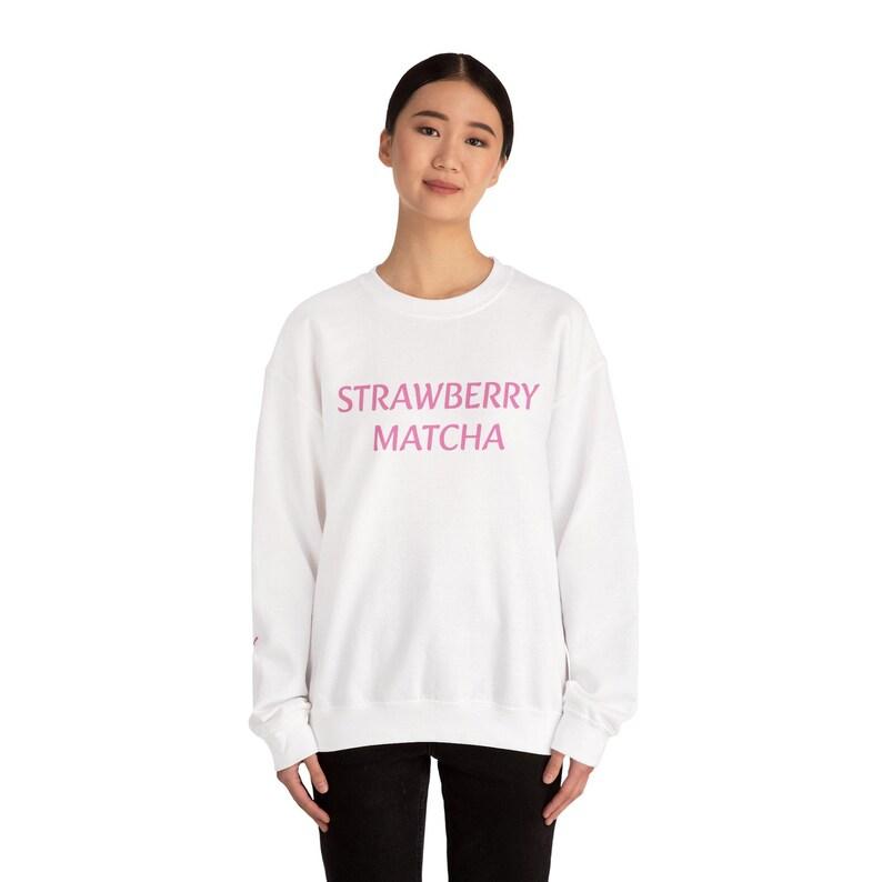 Unisex White Sweater – Trendy 'Strawberry Matcha' Pink Letter Print, Soft and Comfortable Fabric, Perfect for a Sweet, Youthful, and Casual Style, Easy to Pair with Jeans or Skirts. gilmore  girls  merch