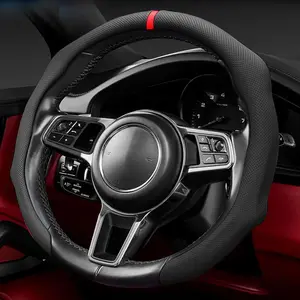 Black Red Nappa Leather 2026 Car Steering Wheel Cover, Arespark Universal Car Steering Wheel Cover for 15'' All Car Sedans Suv Pickup,Decor Gadgets, Car Accessories,Father's Day Gift !