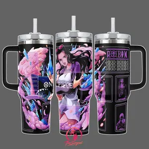 Nico Robin- OP Stainless Steel Insulated Travel Tumbler With Handle 20oz 40oz Anime Devil Fruit Power Wrap Design Skinny Sublimation Tumbler