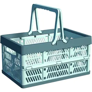 Collapsible Crate Milk Crates for Storage Plastic shopping basket 20L for Kitchen Bathroom (Bule)