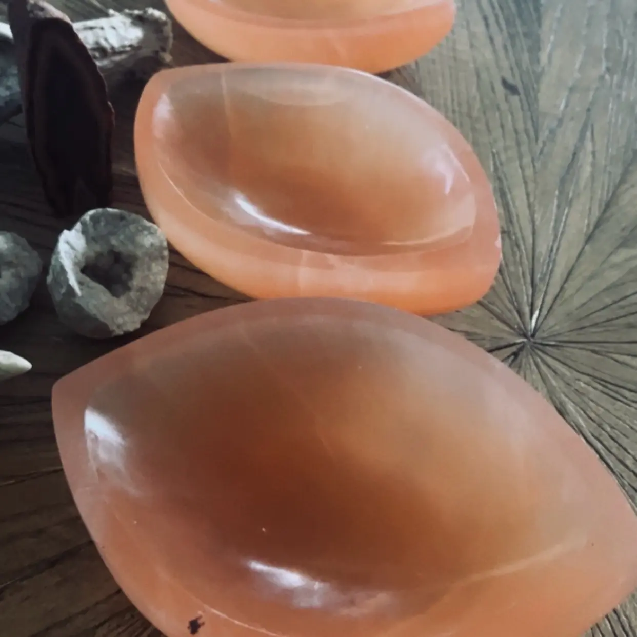 Leaf Shape Orange Selenite Crystal Charging Bowls