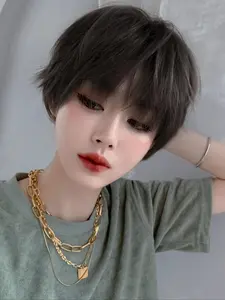 10 Inch Short Straight Bob Wigs for Women, Gorgeous Fluffy Wigs with Bangs Wigs for Party, Daily Use