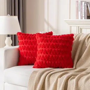 2-Piece Snowy Plush Heart Cushion Covers, Soft Cushions Valentine's Day Sofa Pillow Cases for Living Room, Bedroom Decoration & Cozy Home Decor Gift