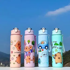 Kapibara Straw Water Bottle Cup with Lid & Straw, 700ML Reusable Eco-Friendly Hard Plastic, Perfect for School Travel Halloween Party