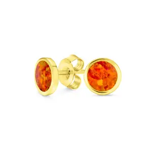 Minimalist Round Orange Fire Opal Stud Earrings, October Birthstone, 14K Gold Dainty Stud Huggie Studearrings