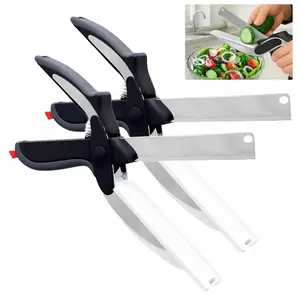 Mother's Day Gift 2 in 1 Kitchen Scissors for Food- Stainless Steel Blade & Plastic Cutting Board Scissors with Safety Lock | 9.6" Tomato Knife, Fruit & Vegetable Cutter -Easy-to-Use Kitchen Shears for Meat, Cheese