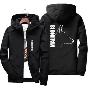 Mens Spring Autumn Silly Dog Belgian Malinois Pilot Windbreaker Thin Slim Fit Sports Zipper Hooded Jacket Coat Oversized M-7XL