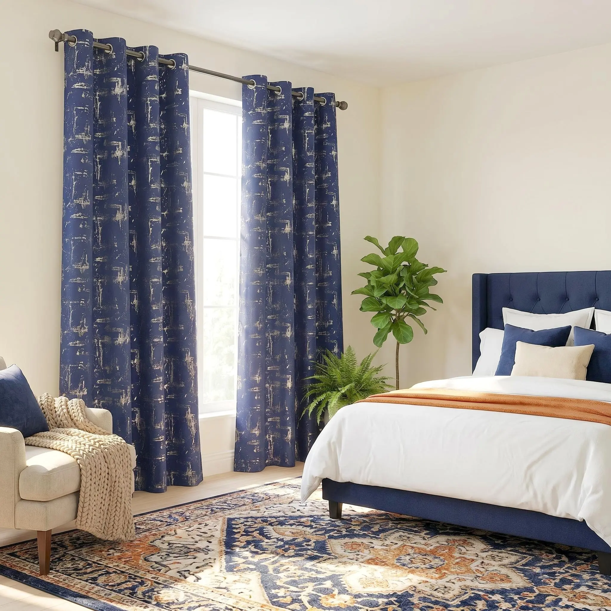 2-Panel Foil Metallic Full Blackout Grommet Curtains, 52"X84" Tetraflake Pattern Window Drapes - Wrinkle Resistant, for Bedroom, Bathroom, Home Decoration, QF639, Do Not Bleach noise reduction