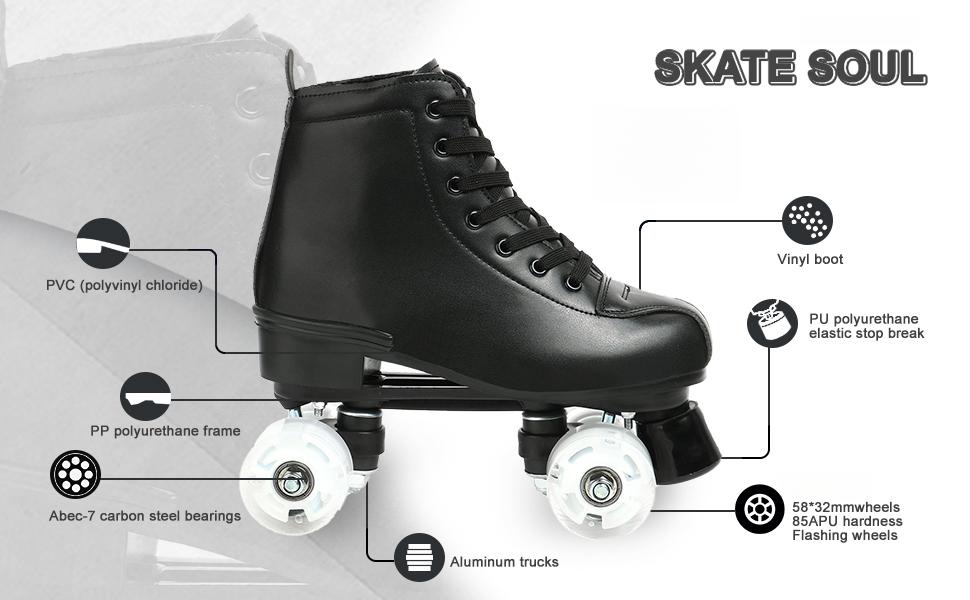 Unisex Roller Skates Double Row Four Wheels High-top Roller Skates Lightning Pattern for Beginners Womens Mens Boys and Girls