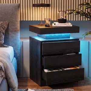 Summer vibes LIKIMIO Night Stand with Charging Station, Modern Nightstand with LED Light and 2/3 Drawers, Bedside Tables/End Table for Bedroom