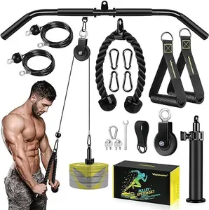 Fitness LAT and Lift Pulley System Gym - Upgraded LAT Pull Down Cable Machine Attachments, Loading Pin, Handle and Tricep Rope, for Biceps Curl, Forearm, Triceps Exercise Gym Equipment