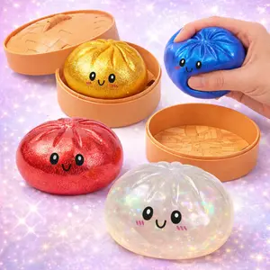 Set of 4 Random Color Viral Mystery Dumpling Squishy Ball– Glitter Mystery Squishy Ball, Colorful Stress Relief Fidget Toy, Slow Rising Squishies, Sensory Toys