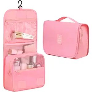 Hanging Toiletry Bag - Women's Portable Folding Cosmetic Storage Bag with Mesh and Zipper Compartment, Waterproof Design, Ideal for Travel