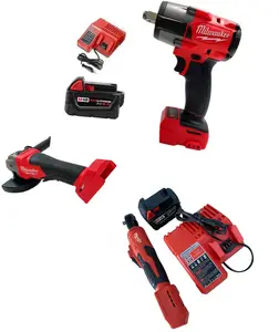 Milwaukee 18V Cordless Power Tool 1000N.M Impact Wrench, 125mm Grinder & 3/8" Ratchet,